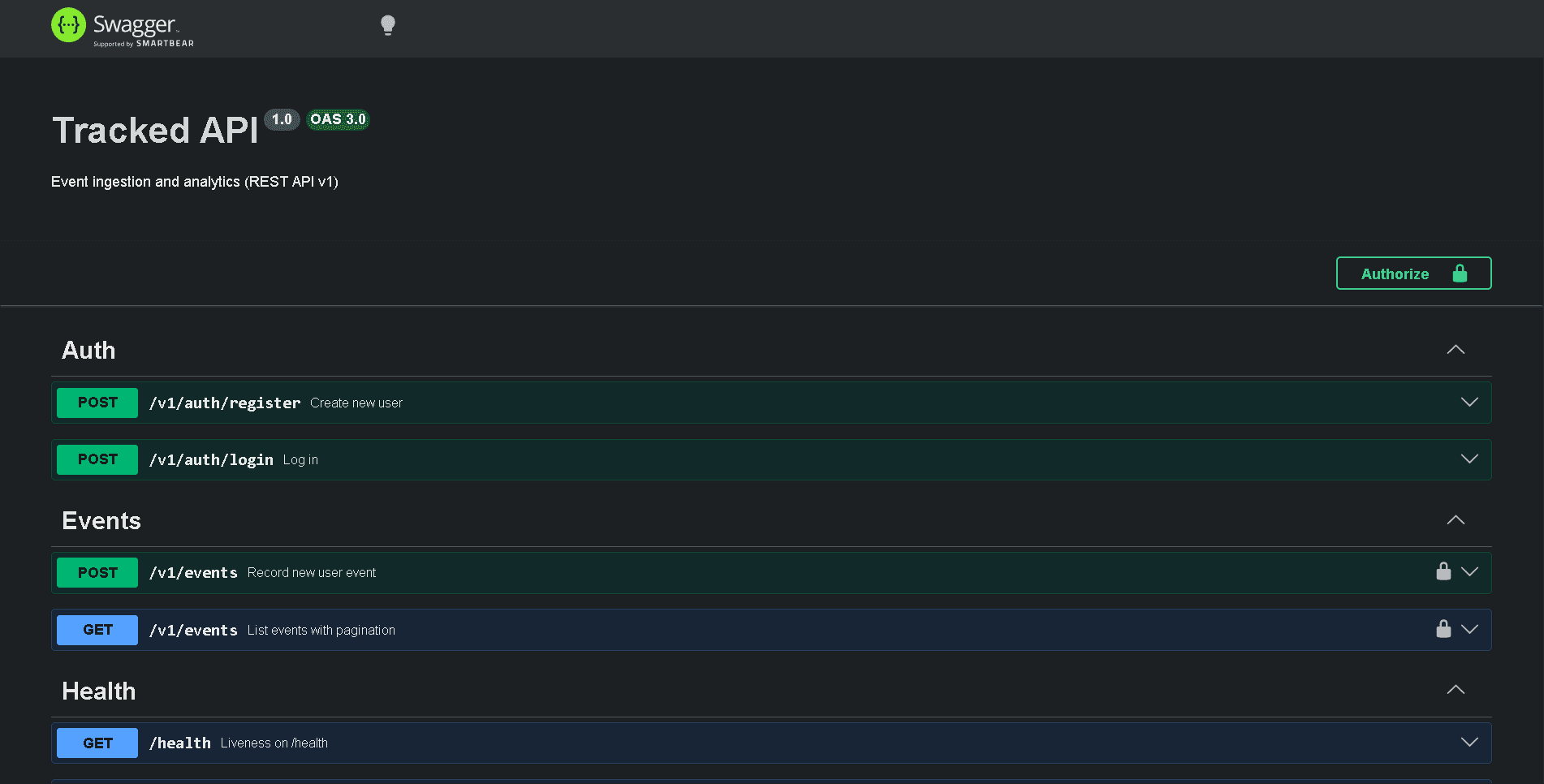 Tracked API screenshot 1